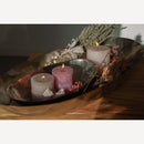 Decoratieve schaal antiek zilver met kaarsen en droogbloemen