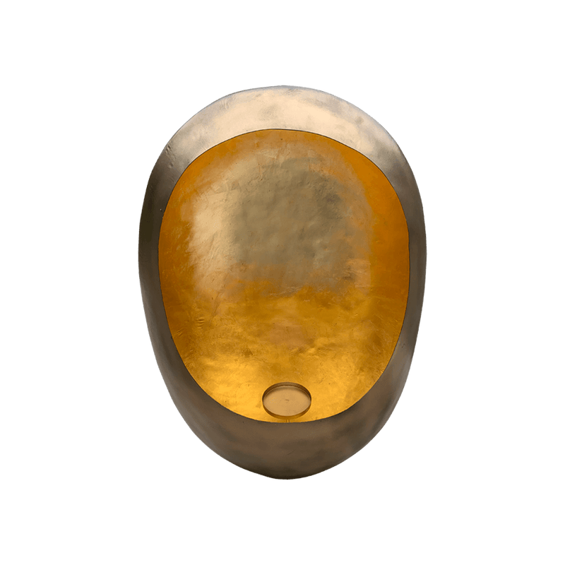 Gouden kandelaar in de vorm van een ei. Voorzien van houder voor kaars. Maat: XL