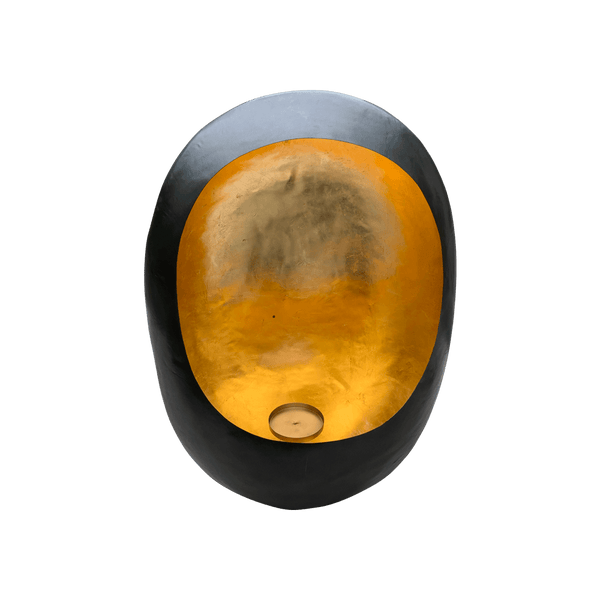 Goud / zwarte kandelaar in de vorm van een ei. Voorzien van houder voor kaars. Maat: XL