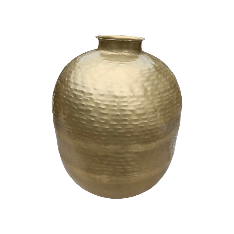 Grote gouden vaas met een diameter van 38 cm en hoogte van 47 cm