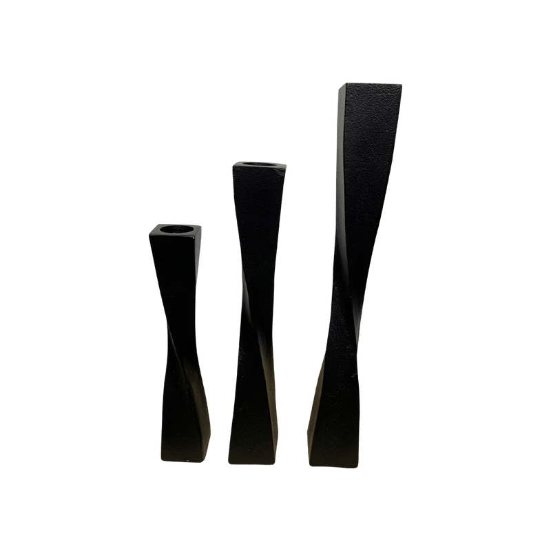 Set van 3 kandelaars zwart met twist in 3 verschillende hoogtes