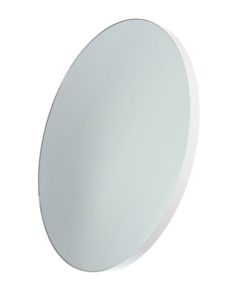 Elegante spiegel met gecoat plaatstalen rand in de kleur wit. Doorsnede 70 cm